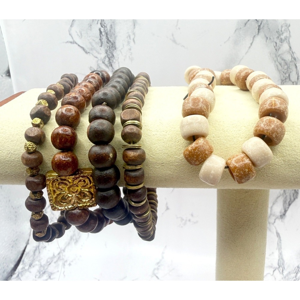 Wood Bead Bracelet Stack Set Boho Stretch Bracelets Natural‎ Mix